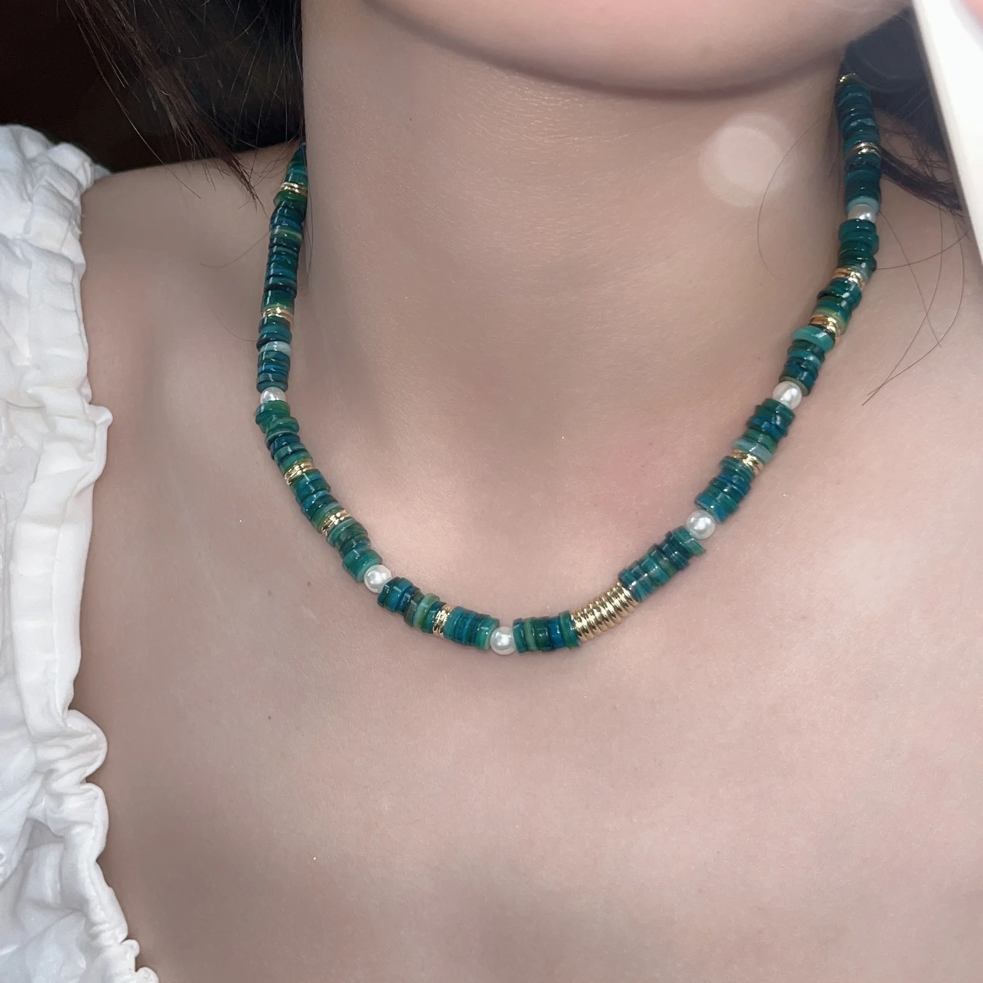 

French Bohemian Style Stone Acrylic Handmade Clavicle Chain Hip Hop Sweet Cool Necklace for Women Jewelry