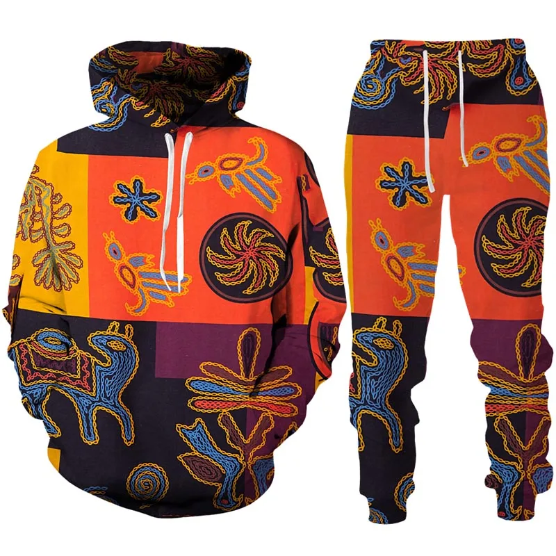 

3D Print Men's Funny Hoodie/Suit Dashiki Ethnic Style Men/Women Pullover Sweatshirt Set Casual Couple Streetwear Tracksuit