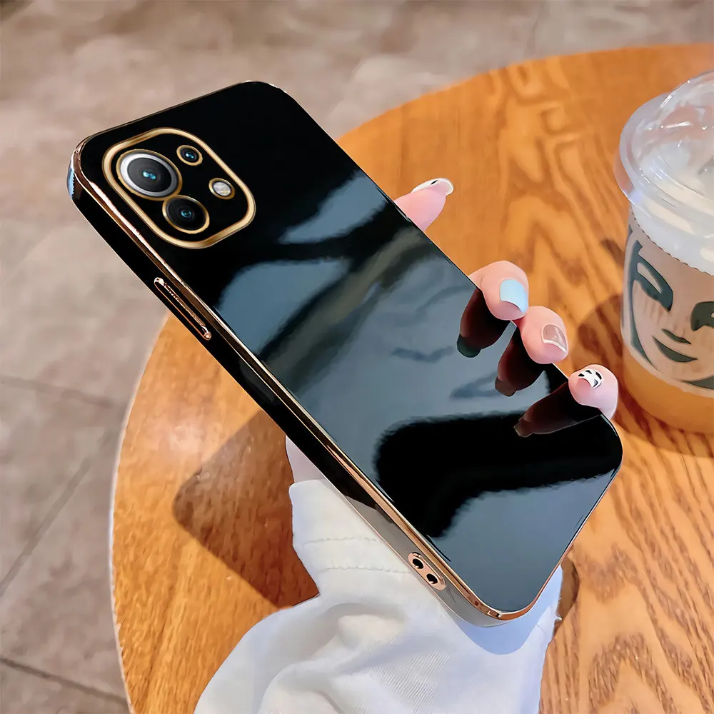 

For Xiaomi Mi 11 Lite 5G NE 11T Pro Soft Original Square Cases Luxury Plating Soft TPU Cover Shockproof Case