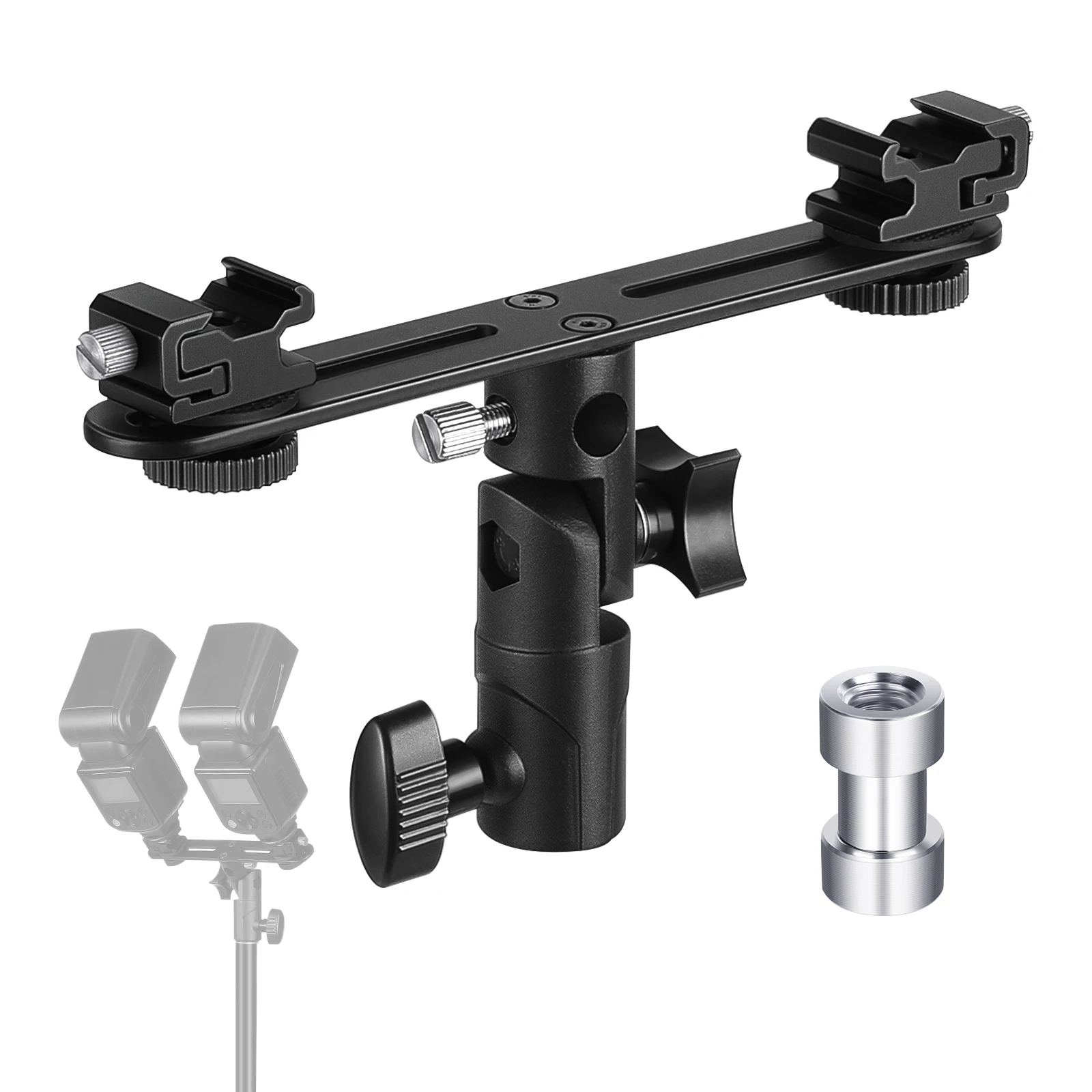 

NEEWER двойной кронштейн для вспышки холодный светильник для обуви, вращающийся на 180 ° светильник-подставка с удлинителем, адаптер 1/4 "до 3/8"