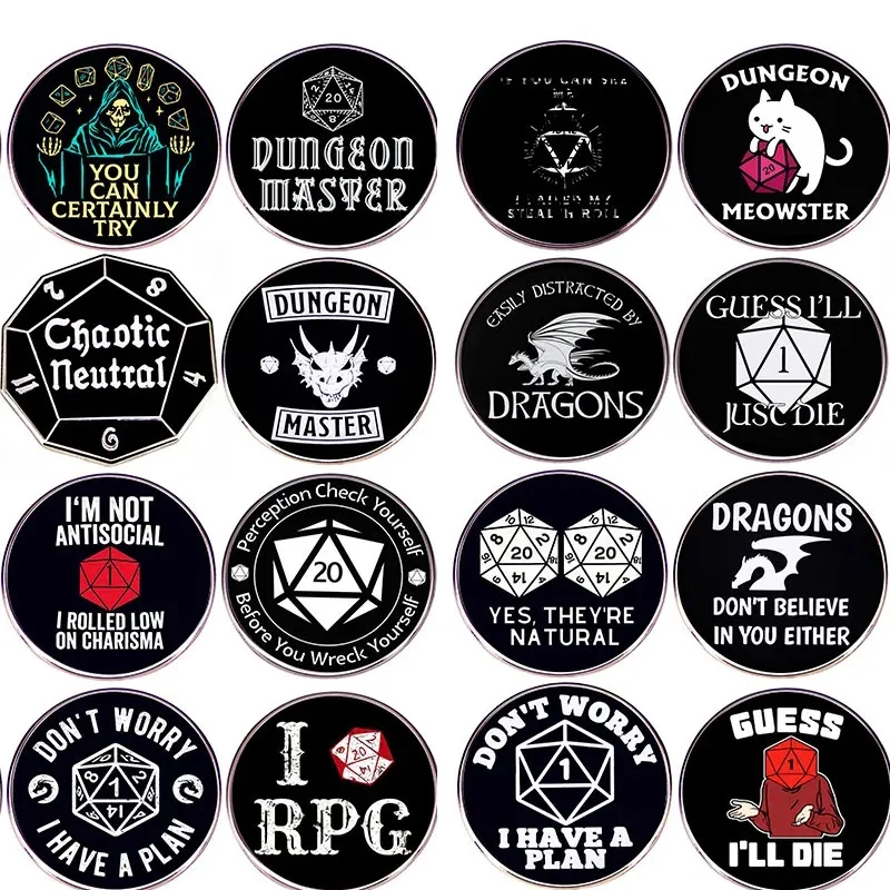 

RPG Dice Dragon Enamel Cool pin Jeans Clothing Metal brooch Badge Fashion jewelry Backpack Accessories Gifts