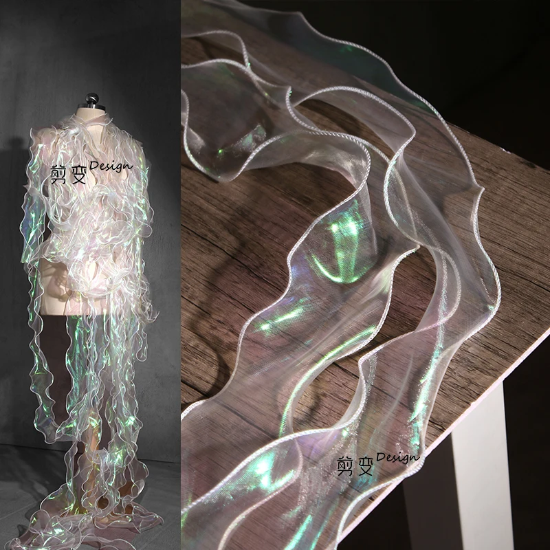 

Прозрачная Кружевная органза с рюшами Phantom Water Ripple, декоративные кружевные дизайнерские аксессуары, оптовая продажа ткани для фотографий