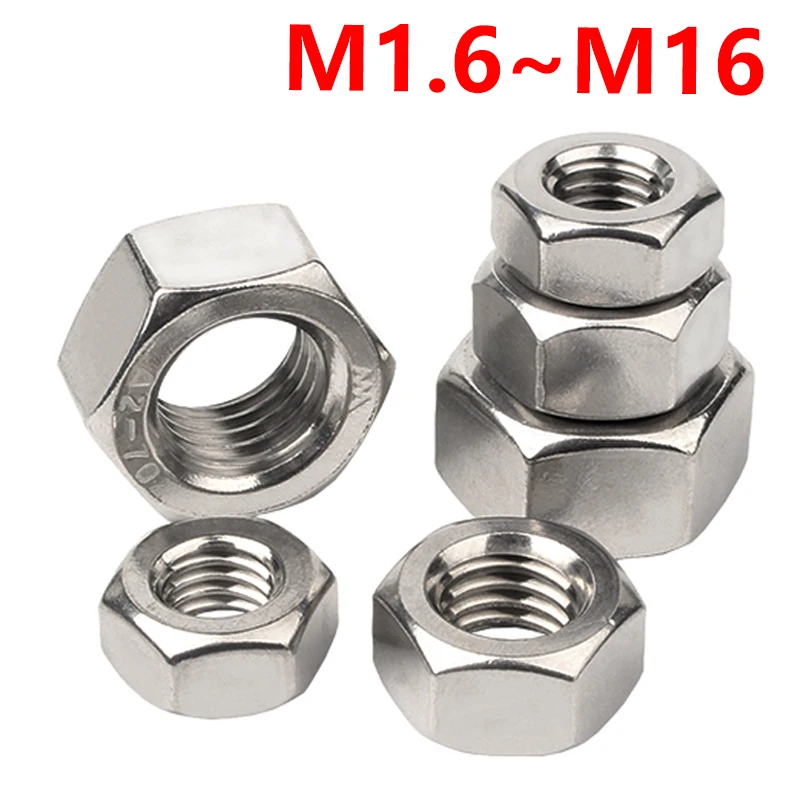 

304 Stainless Steel Hex Nut Metric Thread M1.6 M2 M3 M4 M5 M6 M8 M10M12M14M16 New Nut Accessories Hexagon Nut CN(Origin)