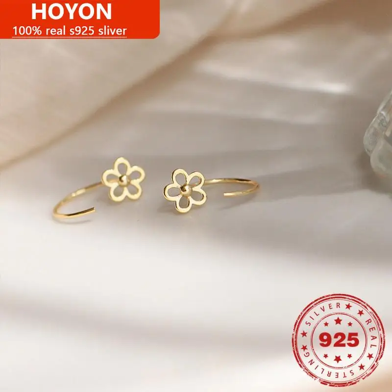 HOYON Modern women's earrings 2022 jewelry yellow gold color simple cute flower sweet ear hooks niche ear jewelry student gift