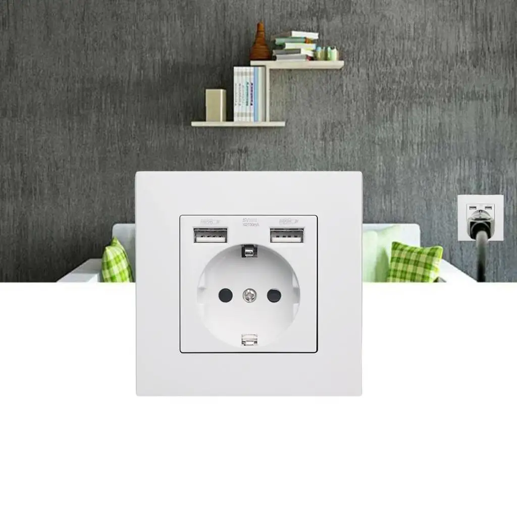 Розетка сетевая USB пластиковая панель 100 ~ 250 В 16 А 86x86 мм