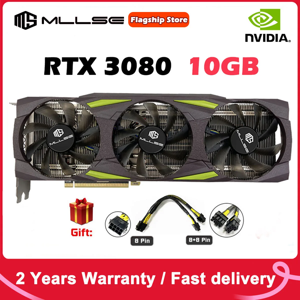 

Mllse RTX3080-10G-GAMING Graphics Card GDDR6X 320Bit 8Pin+8Pin 1440-1710MHz 19Gbps DirectX 12 video card rtx 3080 For Desktop PC