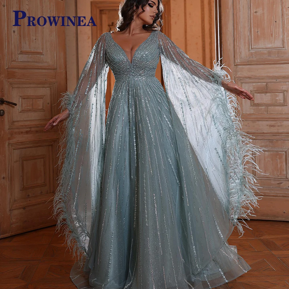 

Очаровательные вечерние платья провинции с блестящими перьями для Аравии, женские свадебные платья с длинным рукавом, вечерние платья, пла...