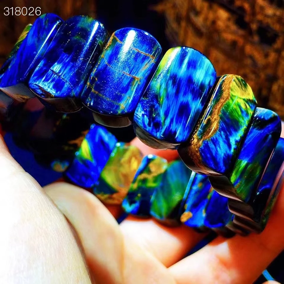 

Natural Blue Pietersite Rectangle Beads Bracelet Bangle Jewelry 19.4x10.5x6.3mm Chatoyant Cat Eye Namibia AAAAAA