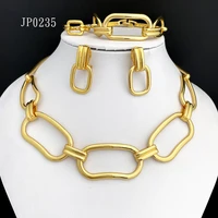 new design dubai extremely simple style gold color jewelry rectangular fillet buckle chain necklace earrings ring bracelet set