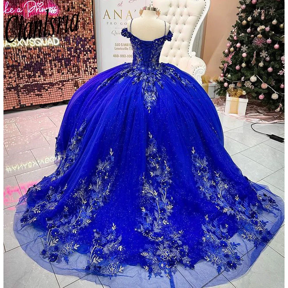 

Роскошные ярко-синие платья с 3D цветами для Quinceanera 2023 бальное платье принцесса аппликация милое 16 платье корсет