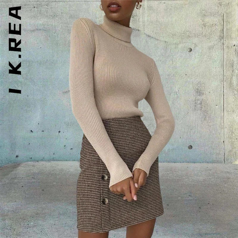 

Женский трикотажный свитер-водолазка I K.Rea, новый мягкий дешевый Топ, Женский облегающий свитер большого размера в стиле Харадзюку, базовые ...