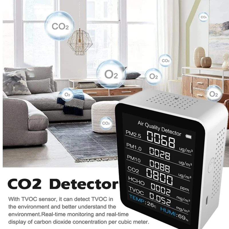 8 In 1 CO2 Meter Detector Multifunctional Thermohygrometer Home Intelligent Gas Analyzer Household Digital Air Pollution Monitor |