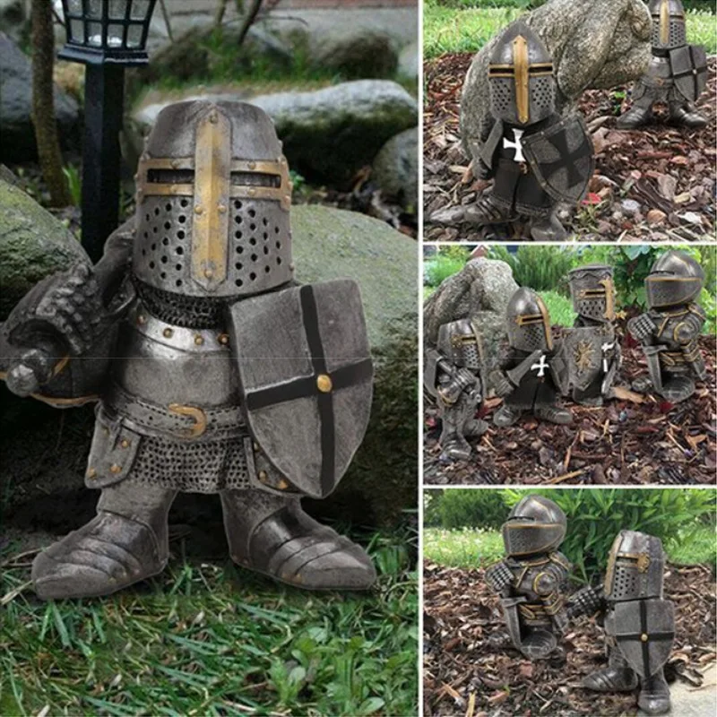 

Miniature Dwarf Ornament Statue Outdoor Yard Decoration Garden Goblin European Soldier Knight Guard Figurine Armor Home Decor