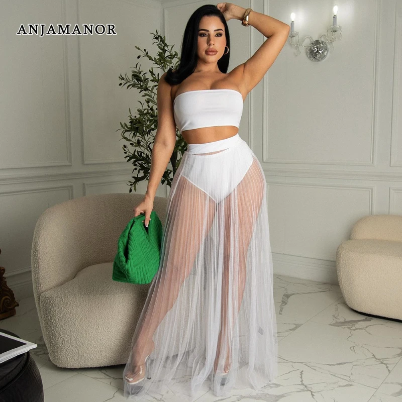 

Женский пляжный костюм с длинной плиссированной юбкой, из 3 предметов