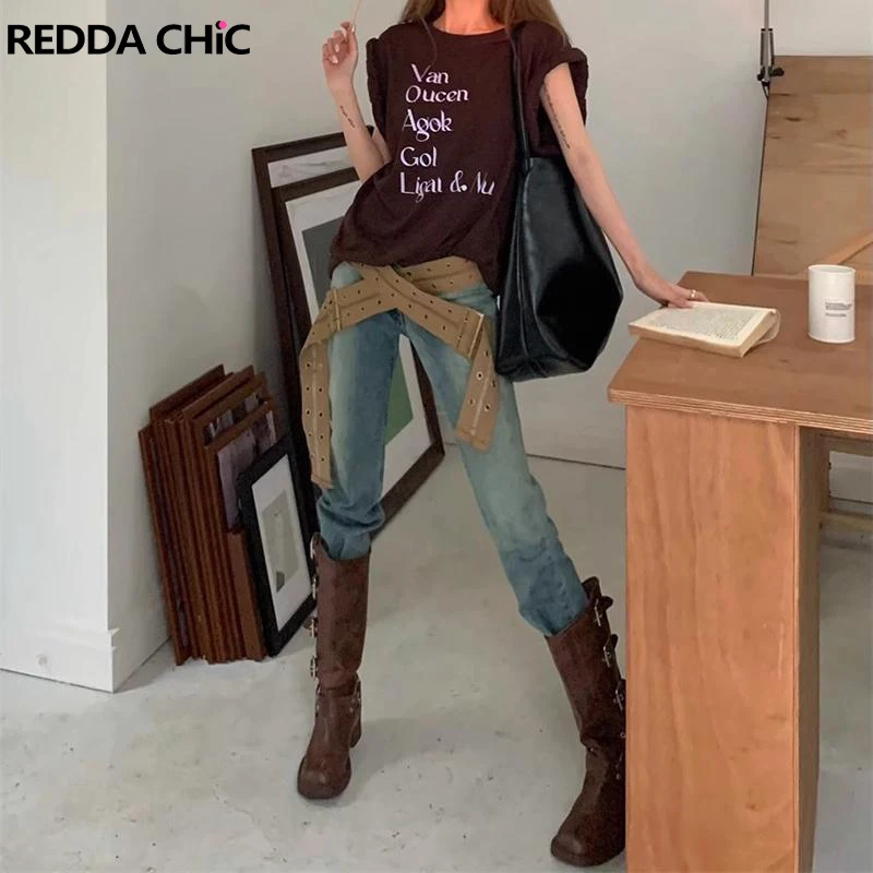 

REDDACHiC Blue Wash Low Rise Webbing Belt Women Flare Jeans Hotties Slim Fit Bell Bottoms Patchwork Y2k Vintage Bootcut Pants