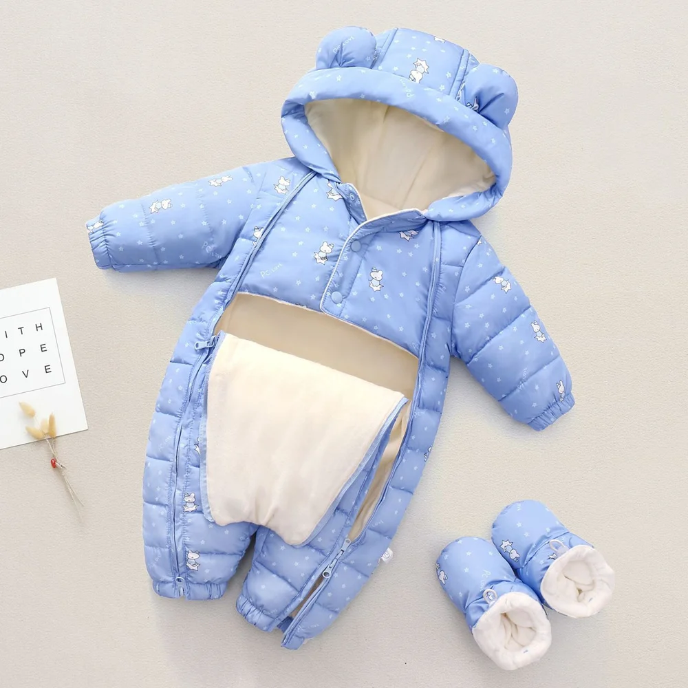 

born Baby winter clothes New Hooded Plus Velvet Warm Jumpsuit Boy Toddler SnowSuit Girl Cotton clothing Overalls Rompers flannel