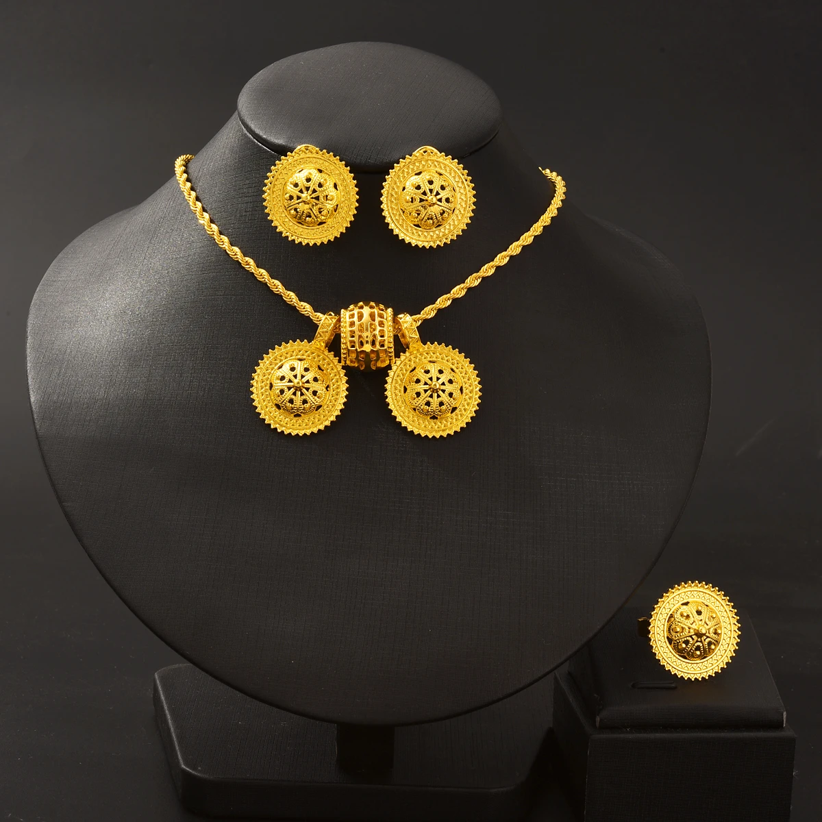 Комплект украшений с эфиопскими позолоченными камнями в эритрейском стиле