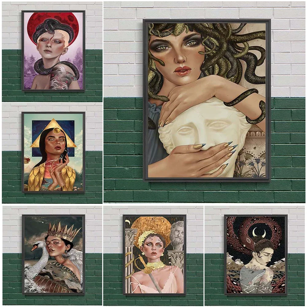 Картина на холсте с изображением милой девушки Medusa And Swan Girl