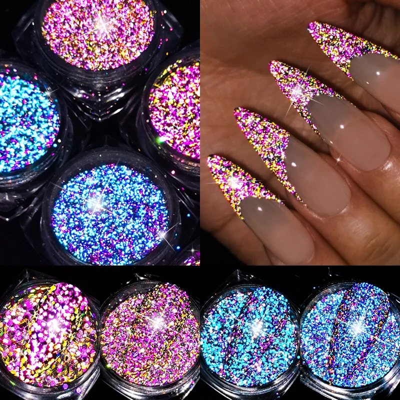

1 Box Reflective Nail Powder Holographic Glitter Nail Art Chrome Pigment Silver Sparkly Sequins Decor Manicure Dipping Powder