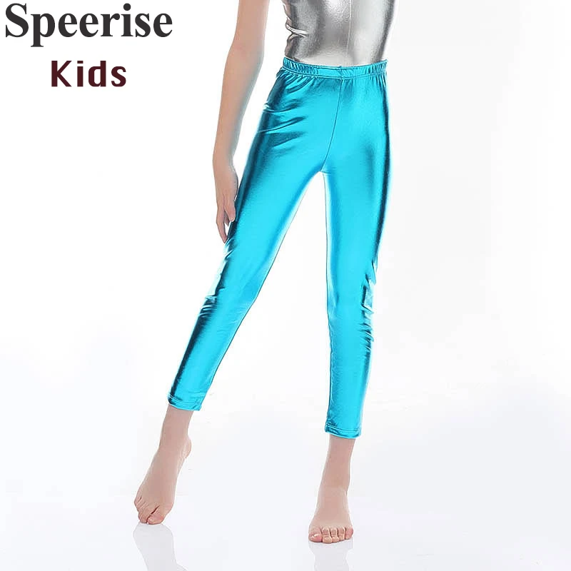 

Girls Spandex Shiny Leggings Kids Elastic Trousers Basic Metallic Ballet Jazz Pants Stage Performance Dancing Trousers 3-10years