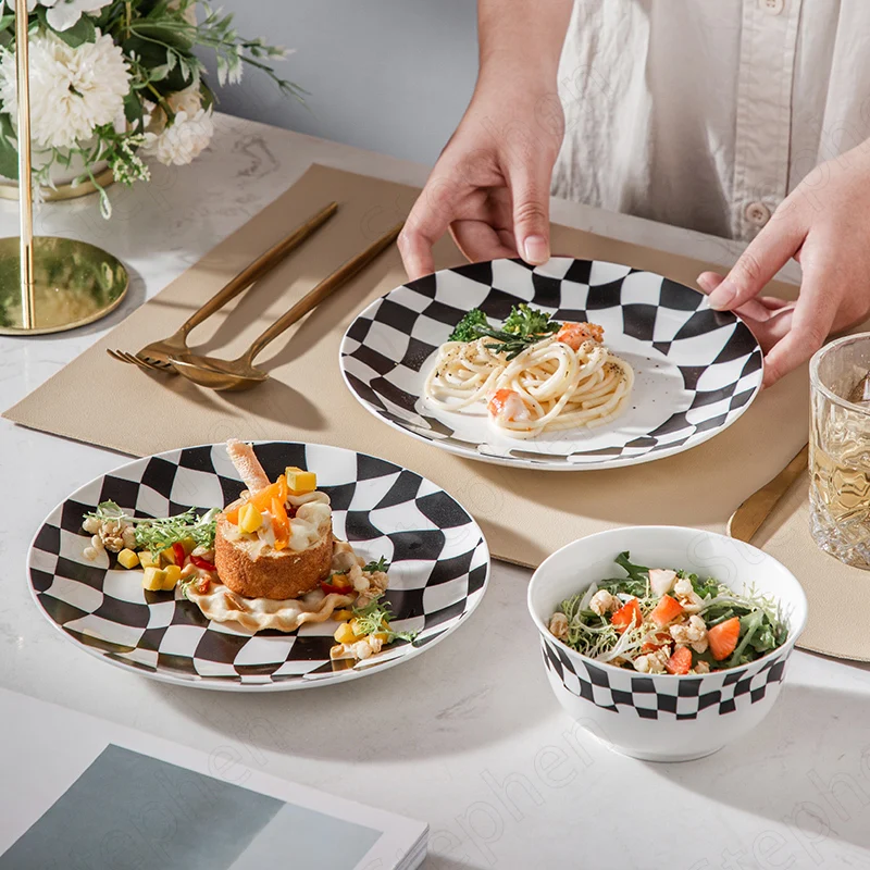 Креативная Шахматная решетчатая керамическая тарелка в скандинавском стиле
