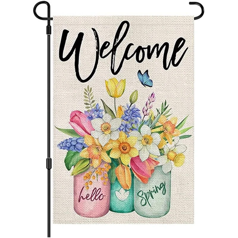 

Spring Welcome Garden Flag , Double Sided Burlap Weatherproof Flag Farmhouse Flag For Outdoor Yard Lawn Decoration