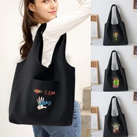 ladies shopping tote bag reusable shopper organizer casual canvas large capacity foldable hand printed shoulder bag handbag