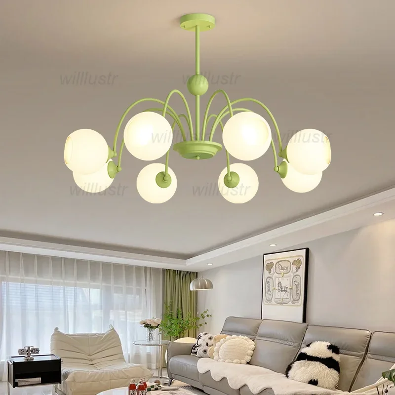 Металлический подвесной светильник зеленого золота в кремовом стиле стеклянный