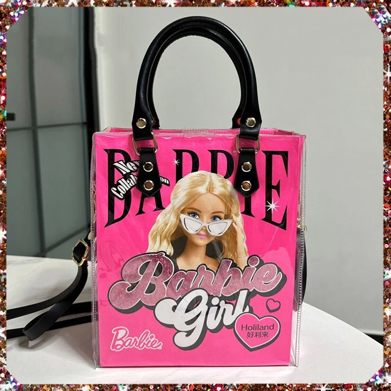 

Hot Sale Miniso Barbie Pink Handbag Charm Satchel Kawaii Pvc Shoulder Bag Tote Bag Fashion Purses Holiday Christmas Girls Gifts