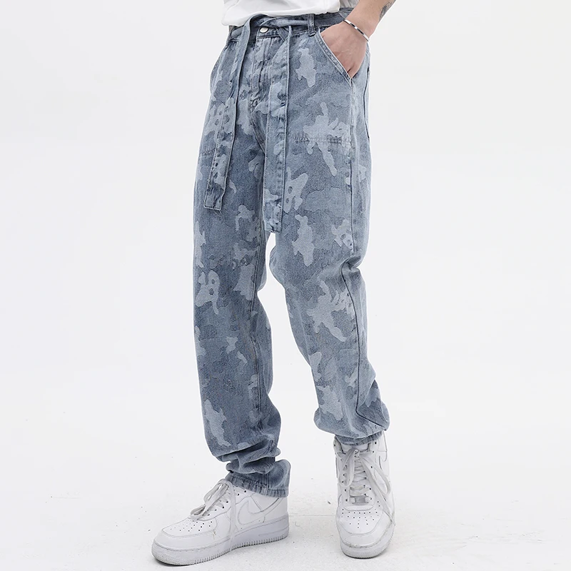 

Harajuku Ripped Sashes Spliced Streetwear Casual Denim Trousers Men and Women Straight Vibe Style Loose Oversized Jeans Pants