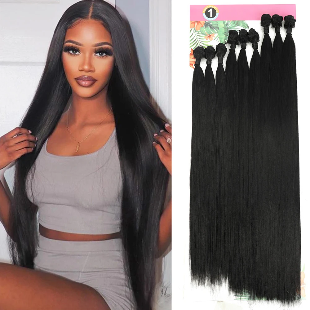 

Synthetic Silky Straight Hair Bundles Extensions 9PCS/Set Long High Quality Heat Resistant Hair Fibers Weaving For Woman