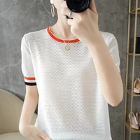 full body hollow out round neck short sleeve womens thin t shirt 2022 new short sleeve t shirt