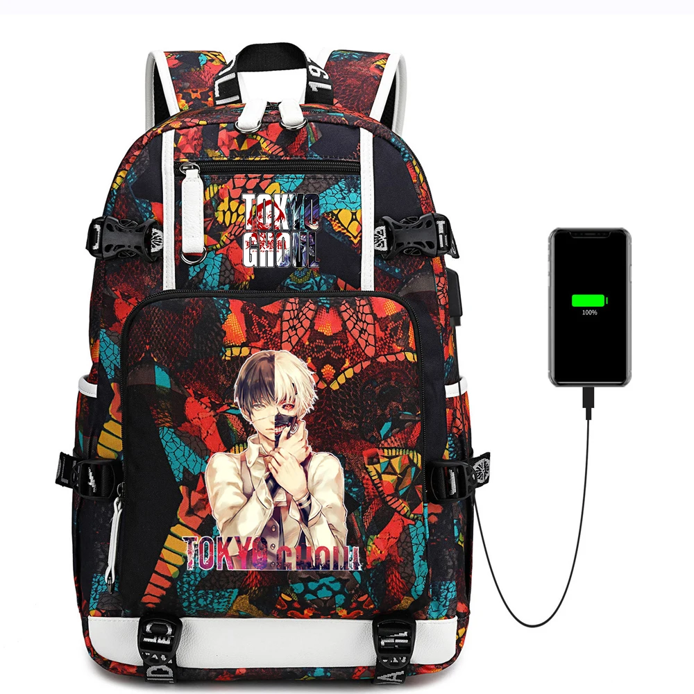 

Backpack USB Tokyo Ghoul Anime Canvas Cartoon Charging Zip Casual Schoolbag Shoulder Bags Mochila Laptop Travel Bag Rucksack