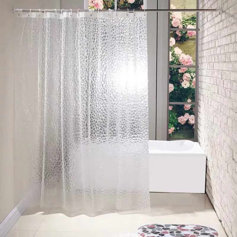 

3D Water Cube Semi Transparent Shower Curtain Waterproof Curtain Anti Sticking Body Thickened Anti Mold Curtain Bathroom