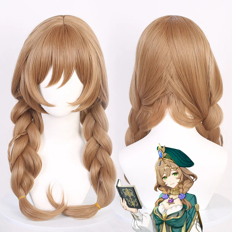 

Парик для косплея игровой геншин Лизы, длинные термостойкие синтетические волосы унисекс, плетеный из кожи коричневого цвета, для косплея аниме