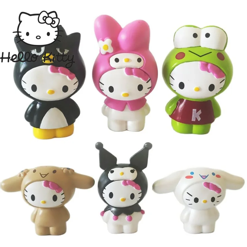 

6 Pcs/set Kawali Hello Kitty Cinnamoroll My Melody Kuromi Kerokero Keroppi Bad Badtz-Maru Series Figure Decor Doll Kids Toys