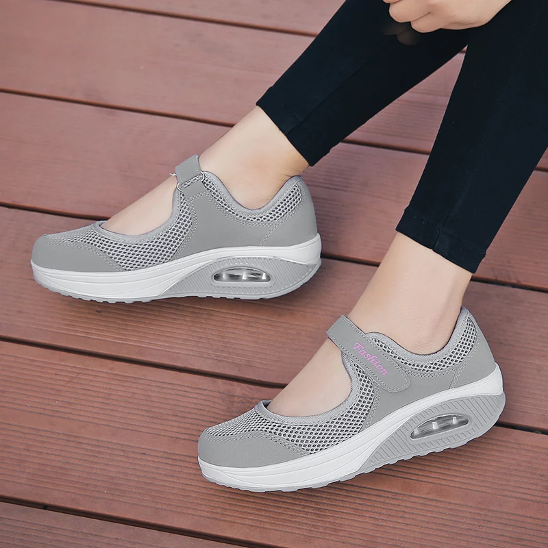 JIEMIAO Summer Breathable Women Sneakers Healthy Walking Mary Jane Shoes Sport Running Mother Gift Light Flats Size 35-42