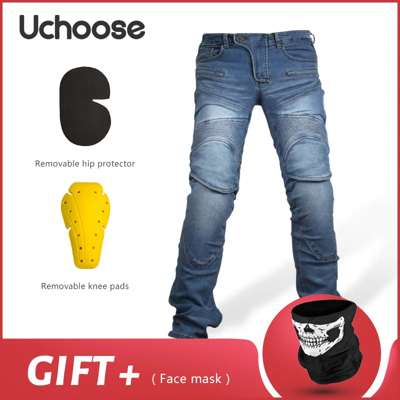 

Men's summer jeans, motorcycle pants, protective pants, hiking pants, light blue, black, 2021