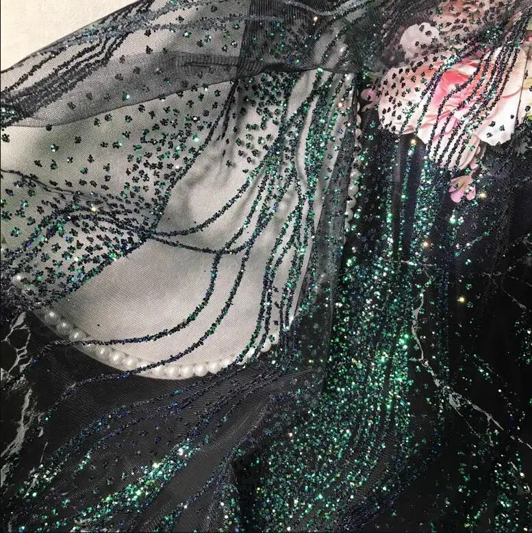 W140 см новый цвет темно-зеленый блестящий тюль украшение/индивидуальный материал