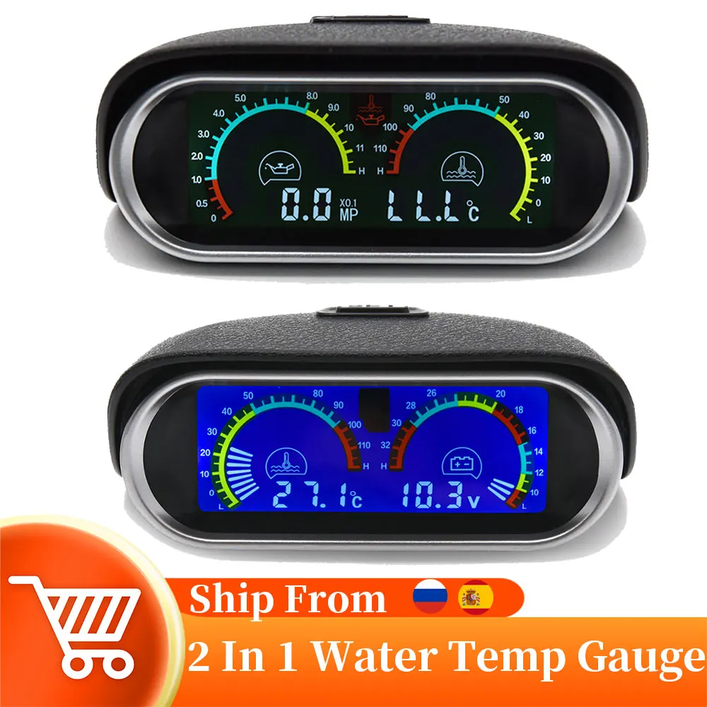 Medidores de temperatura del agua 2 en 1 universales, voltímetro con Sensor de temperatura de 10MM, medidor Digital de presión de aceite apto para 12V/24V, coche y camión