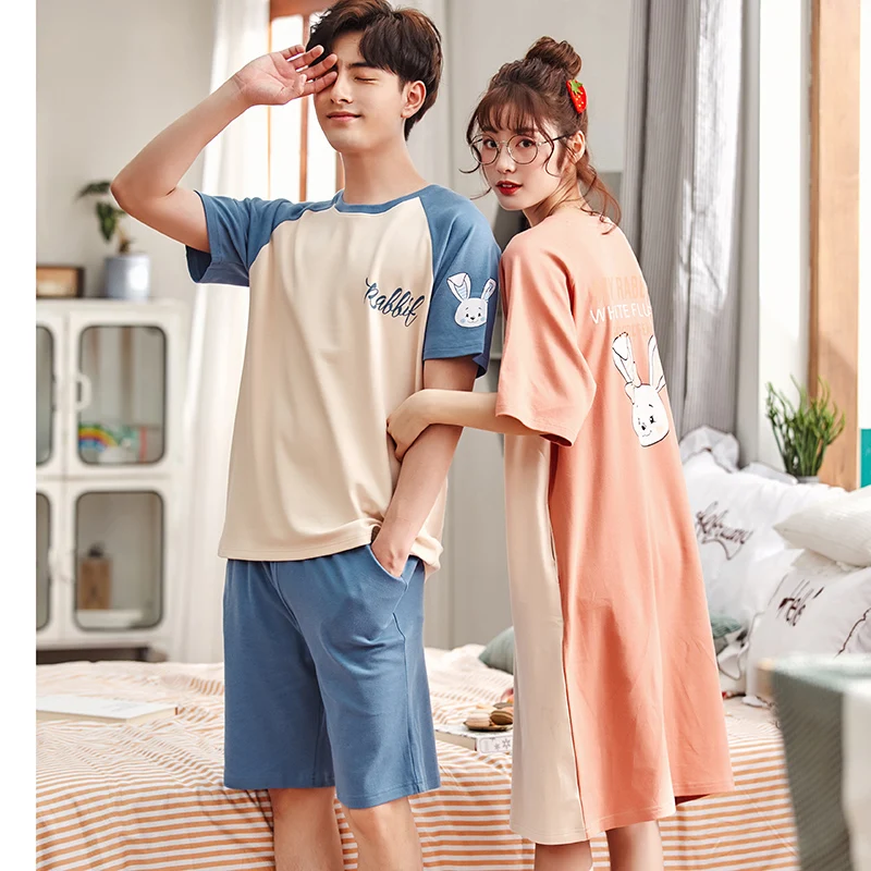 Милый пижамный комплект с картонным рисунком летняя Пижама для пар 100% хлопок