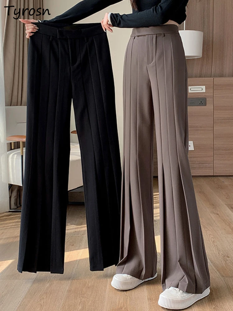 

Брюки женские удобные уличные Свободные Элегантные шикарные дизайнерские складки универсальные Широкие штаны Ulzzang распространенные однотонные