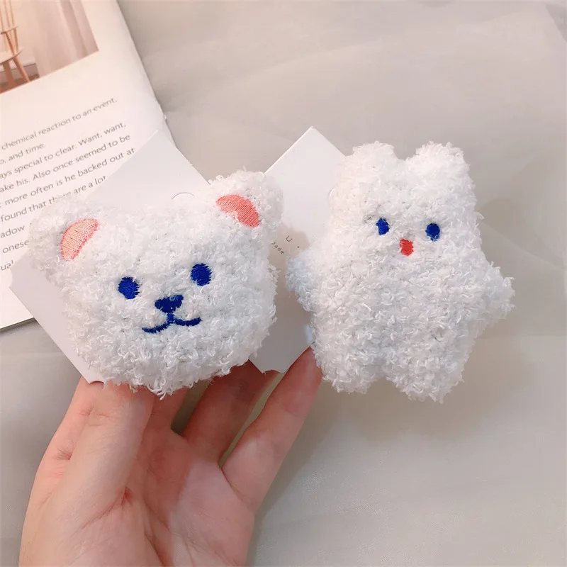 

Autumn Winter Plush Cloth White Little Bear Hair Clip For Girl Cute Kawaii Fairy Princess Hairpin Barrettes Fashion Accessories