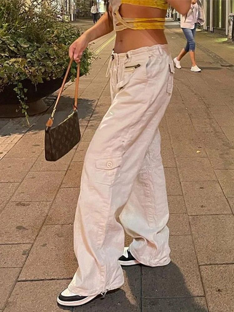 Штаны-карго женские с несколькими карманами белые мешковатые джинсы заниженной