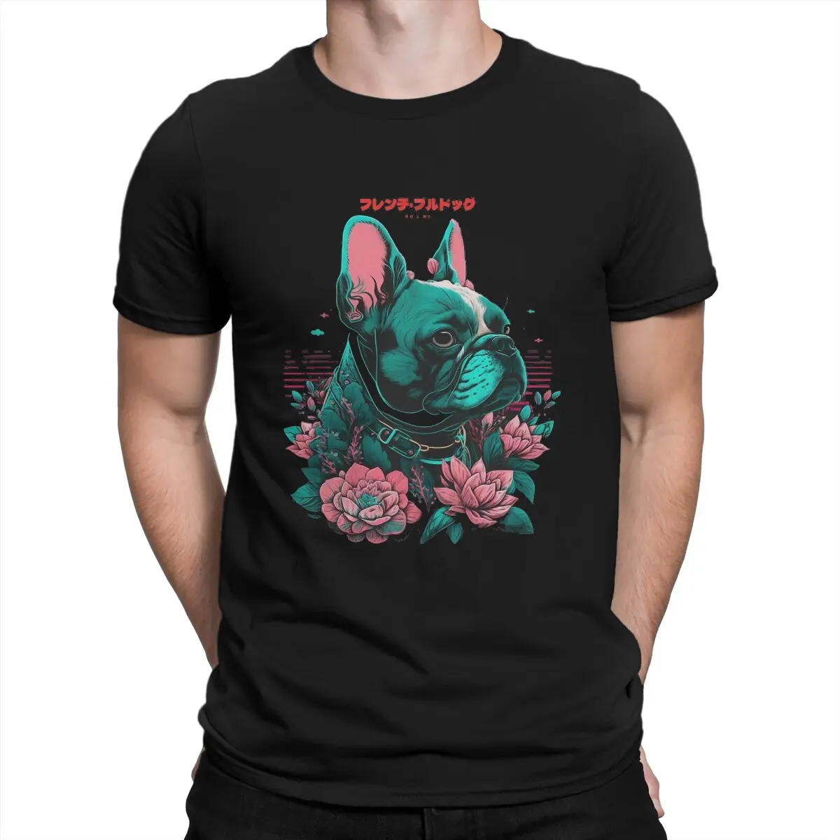 

Men's Beautiful Flower T Shirt French Bulldog Pure Cotton Tops Unique Short Sleeve Round Collar Tees New Arrival T-Shirt
