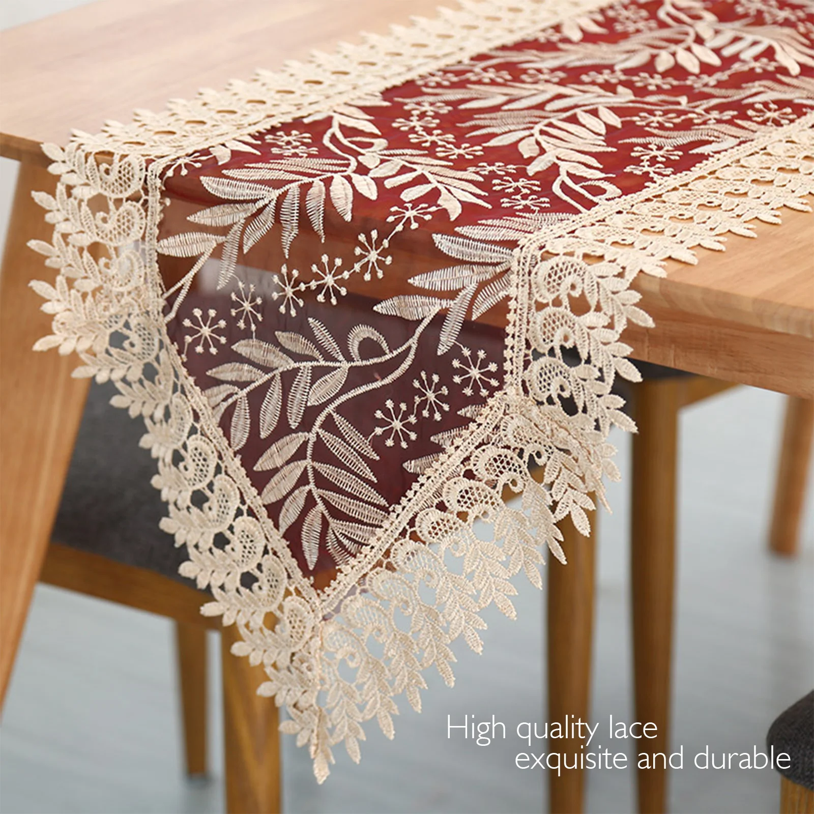 

White Red Lace Table Runner Flag Cloth Cover Kitchen Wedding Party Home Decor Table Cover Embroidered Pastoral Translucent