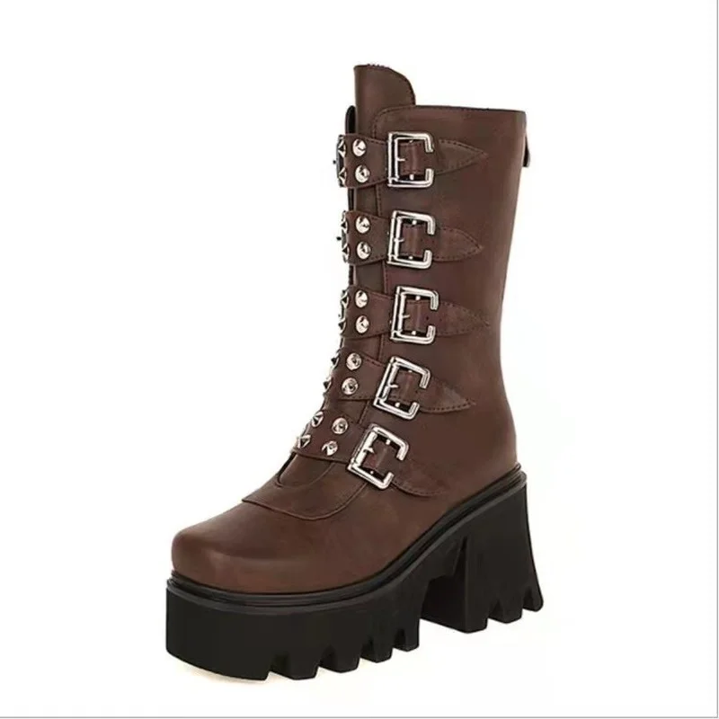 

2022 New Women's Boots Cosplay High Boots Fashion Wedge Heel Platform Rider Boots Punk Gothic High Heels Knee-High Women's Boots