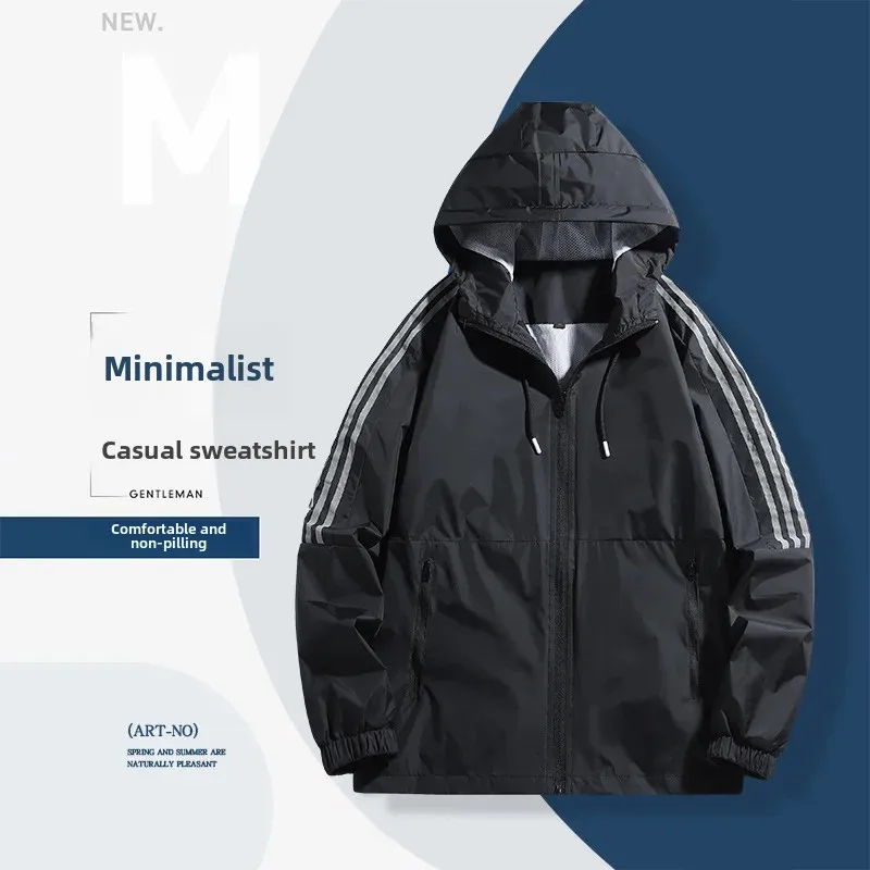 Men's High Quality Nylon Fabric Lightweight Sports Jacket Hooded Outdoor Casual Clothing Versatile Fashionable Windbreaker