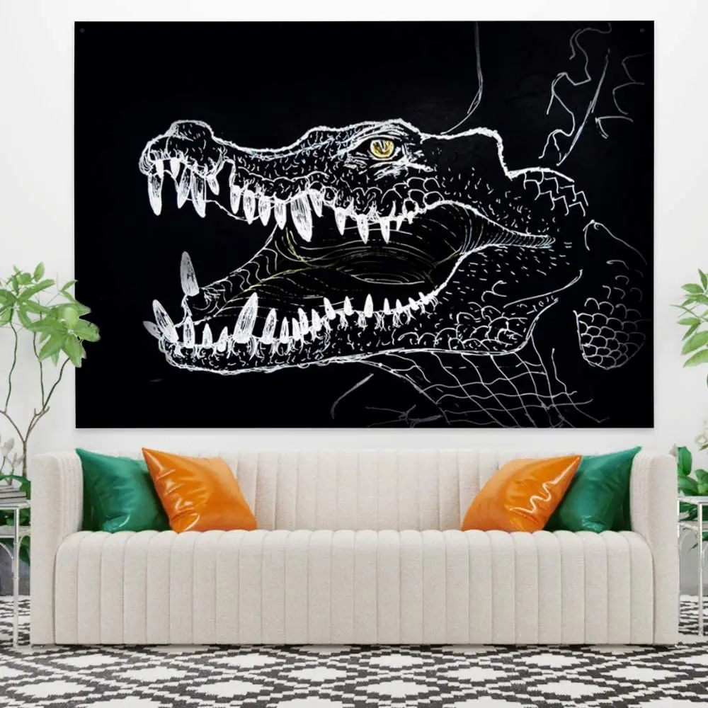 

Crocodile Tapestry Alligator Black and White sketch Wall Hanging Tapestry Hippie Wall Tapestry Modern Home Decoration Wall Art