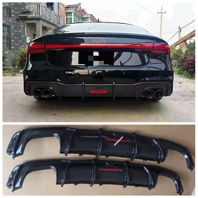 

For Audi A7 S7 C8 2019 2020 2021 2022 Real Carbon Fiber Car Rear Trunk Bumper Rear Diffuser Exhaust Protector Cover